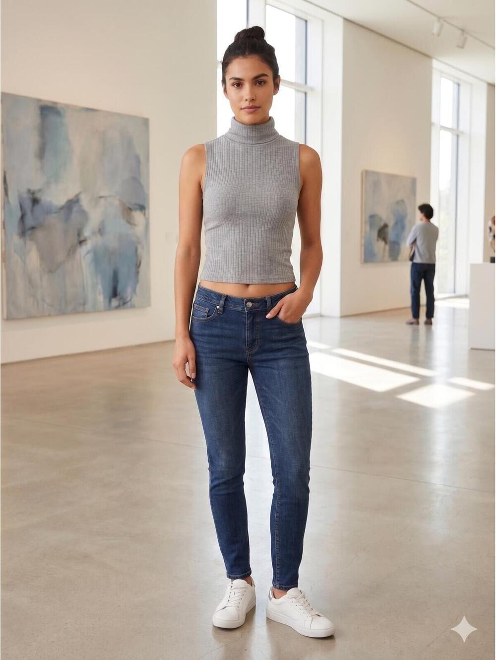 Lily White Ribbed Sleeveless Turtleneck Top – Medium